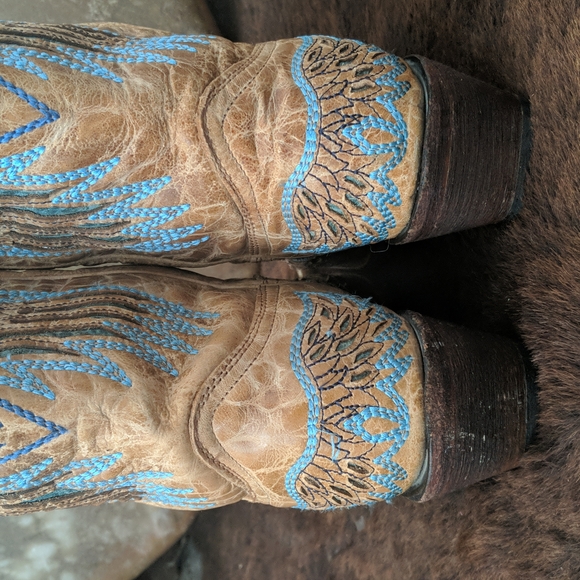 CORRAL A1976 wings & hearts distressed tan leather cowgirl boots snip toe sz 7 - Picture 8 of 16